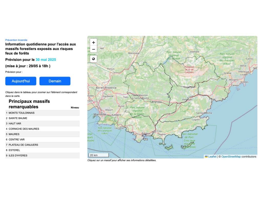 Accès massifs Var été - Carte